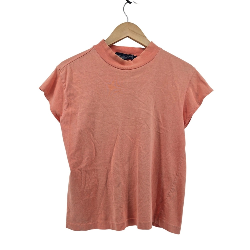 Ralph Lauren T-Shirt Womens Medium Mock Neck Coral Pink Short Sleeve EUC